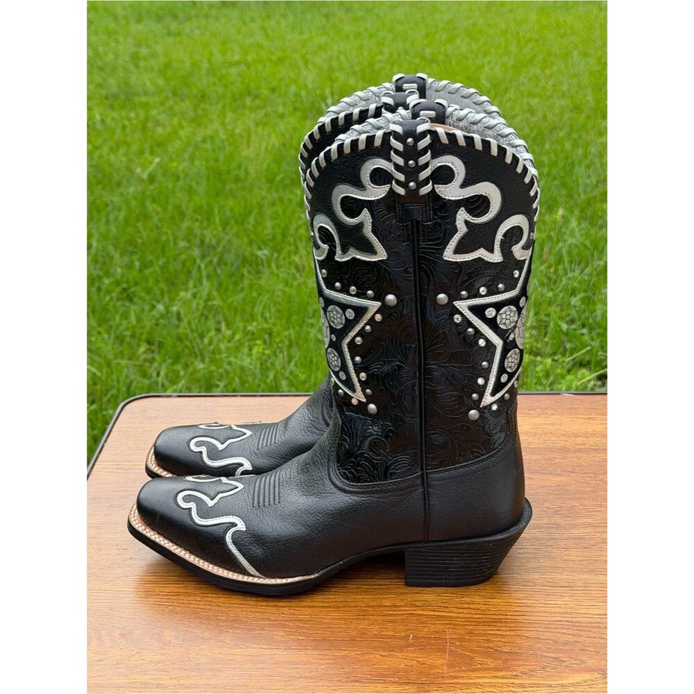 Ariat Camarillo Cowboy Boots Womens 9B Black Silver Star Western Leather